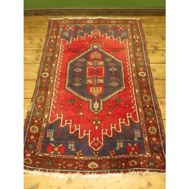 Vintage Turkish Rug in Reds and Blues, 1920s For Sale - Image 3 of 18