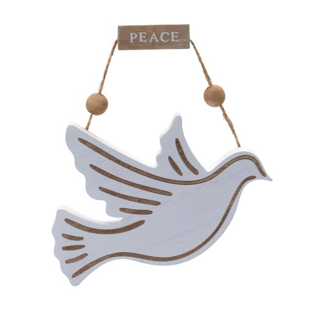 Contemporary Wood Dove and Angel Sentiment Ornament (Set of 6) For Sale - Image 3 of 5