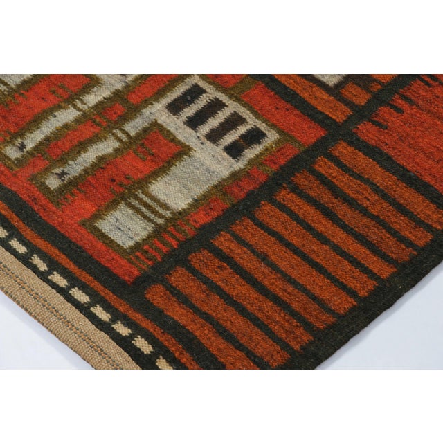 1960s Vintage Swedish Rya Runner in Rust With White Geometric Pattern - Rug & Kilim For Sale - Image 5 of 7