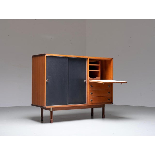 Italian Cabinet in Teak, Metal and Black Laminate, 1960s For Sale - Image 4 of 12