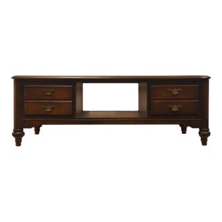 Bassett Furniture Solid Oak Country French 54" Accent Coffee Table W. Glass Panel For Sale