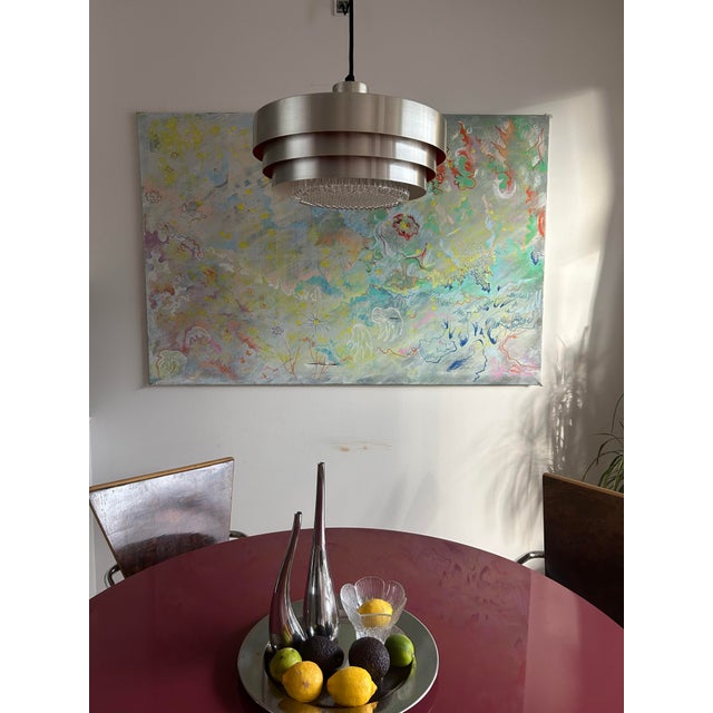 Metal Tiered Aluminum Pendant Lamp with Glass Diffuser, Denmark, 1970s For Sale - Image 7 of 13