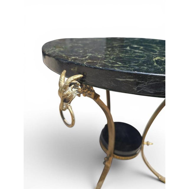 French Empire Style Side Table with Gilt Bronze Base and Green Marble Top, 1970s For Sale - Image 4 of 12
