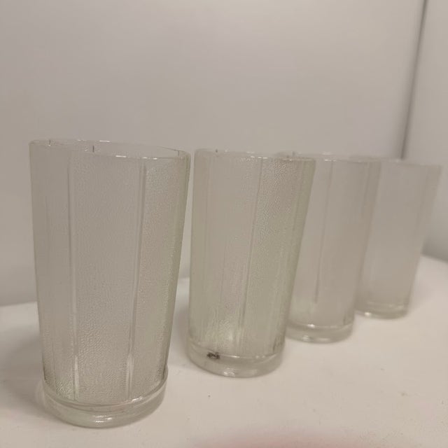 1960s Vintage Mid-Century Modern Frosted Pebbled Textured Glass Tumblers Vertical Ribbed 4.75" - Set of 4 For Sale - Image 5 of 8