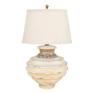 Late 20th Century Sculptural Neoclassical Shell Urn Table Lamp With Cream Tapered Shade For Sale
