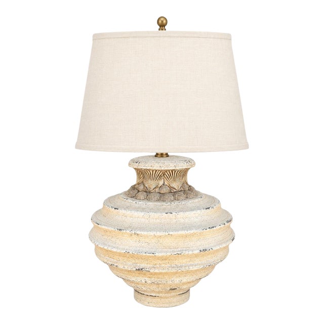 Late 20th Century Sculptural Neoclassical Shell Urn Table Lamp With Cream Tapered Shade For Sale
