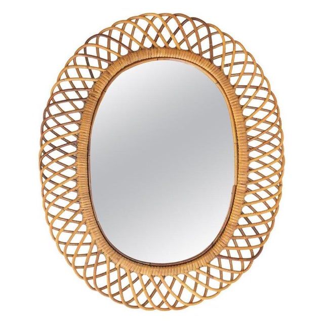 1950s Vintage Rattan Wall Mirror in Midollino, Italy, 1950s For Sale - Image 5 of 5