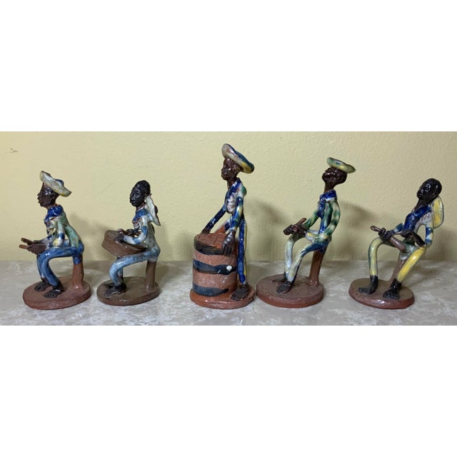 Late 20th Century Caribbean Musical Group Ceramic Figurines - Set of 5, Made in Antigua For Sale - Image 4 of 12