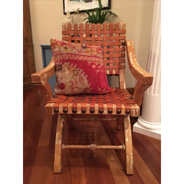 Wooden Accent Chair With Leather Straps Chairish