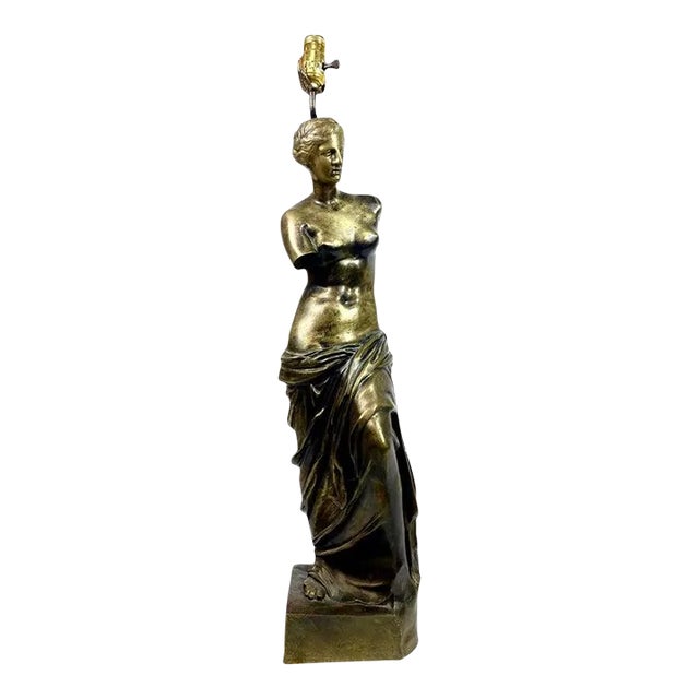 Midcentury cast bronze Venus de Milo table lamp, neoclassical, monumental light. Gorgeous piece. Quite heavy. 30" H to...
