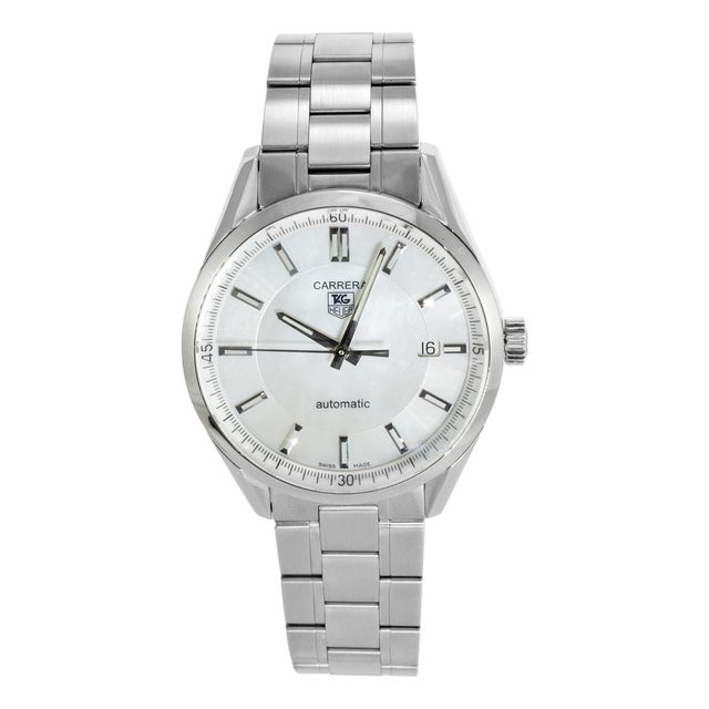 Tag Heuer Carrera Calibre 5 39mm Wv211d Mother of Pearl Steel Automatic Watch For Sale
