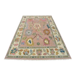 Oushak Rug 9’2” X 12’2” Pink Wool Hand-Knotted Oriental Carpet For Sale