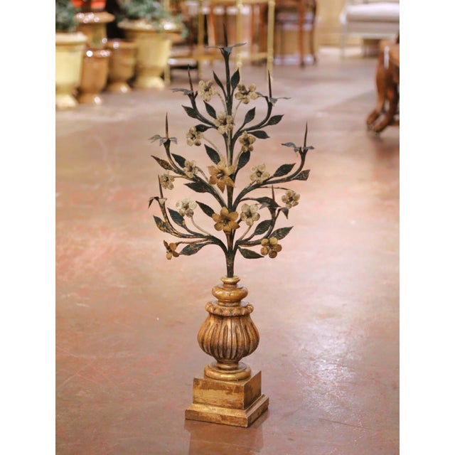 Wood Pair of Mid-Century Italian Giltwood and Wrought Iron Pricket Candle Holders For Sale - Image 7 of 10