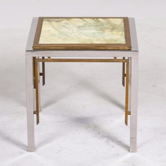 Mid Century Side Table With Steel + Brass Frame and Marble Top For Sale In Detroit - Image 6 of 10