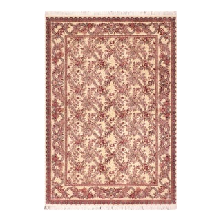 Shabby Chic Trellis 1990's Pak-Persian Ivory/Red Wool Rug - 6'0'' X 9'3'' For Sale