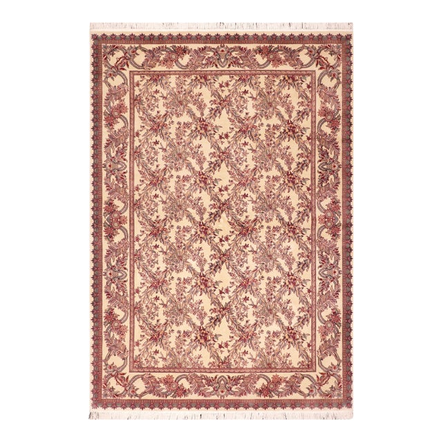 Shabby Chic Trellis 1990's Pak-Persian Ivory/Red Wool Rug - 6'0'' X 9'3'' For Sale