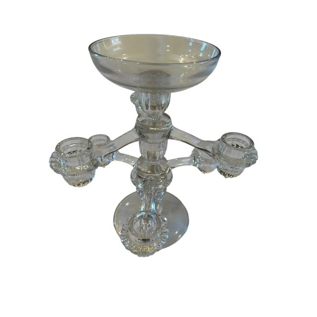 Art Deco Vintage Pair of Vintage Cambridge Arm Stackable Glass Candlesticks For Sale - Image 3 of 12