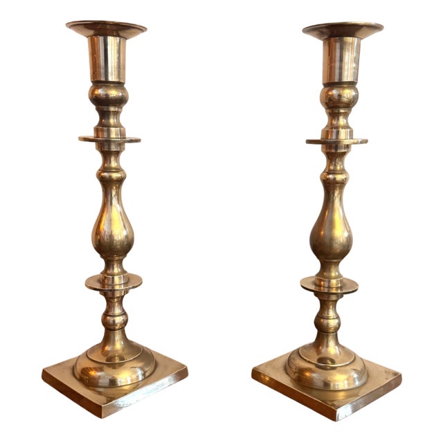 Large Antique Candlesticks in Brass, 1890, Set of 2 For Sale