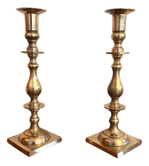 Large Antique Candlesticks in Brass, 1890, Set of 2
