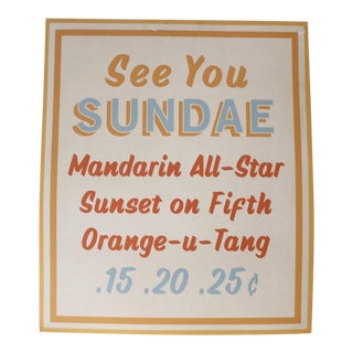 Vintage Dairy Queen Ice Cream Sundae Menu Board Sign Cardstock Advertising Mid Century For Sale