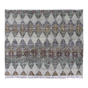 Modern Scandinavian Piled Rug With Diamond Pattern in Green and Brown 4'2 X 5'2