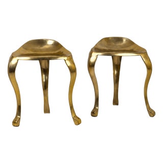 Hollywood Regency Style Sculptural Brass Stool, 1970s, Set of 2 For Sale