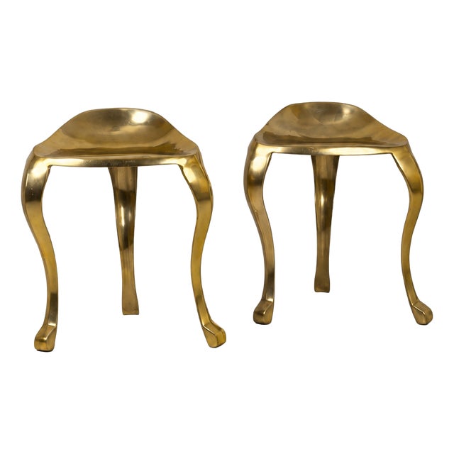 Hollywood Regency Style Sculptural Brass Stool, 1970s, Set of 2 For Sale