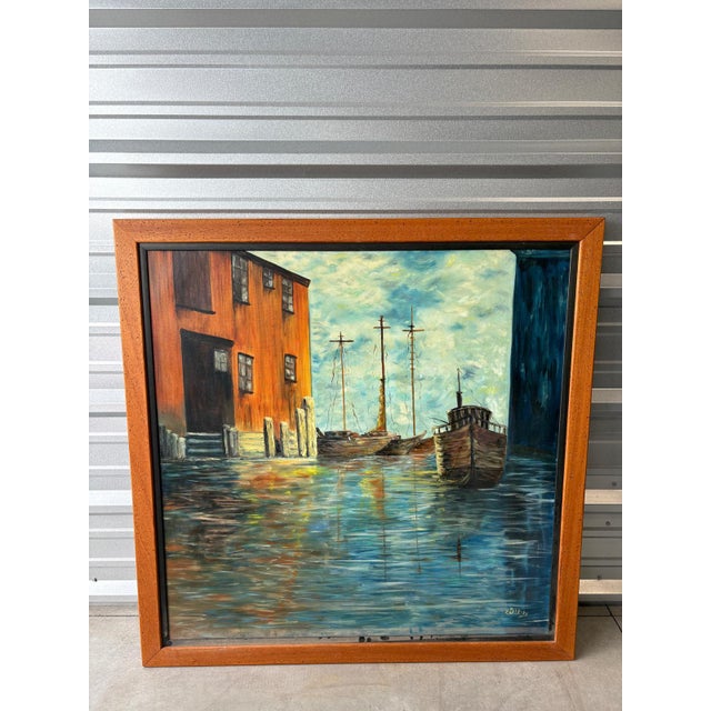 Rustic Original Oil Painting Signed Z. Silitsky of a Vintage Harbor Scene For Sale - Image 3 of 4