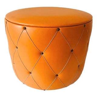 Vintage Pouf in Orange Faux Leather, 1960s For Sale