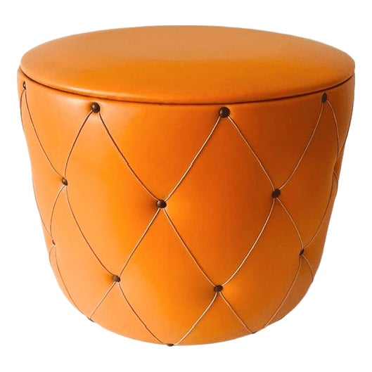 Vintage Pouf in Orange Faux Leather, 1960s For Sale