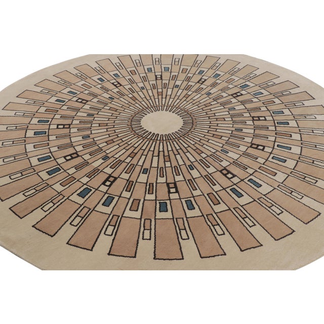 Rug & Kilim Rug & Kilim’s French Art Deco Style Circle Rug in Beige with Geometric Patterns - 6x6 For Sale - Image 4 of 7