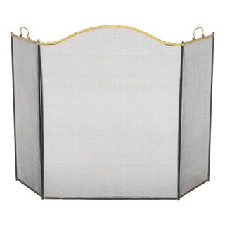 Brass Framed Tri-Fold Firescreen For Sale