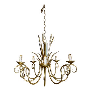 Hollywood Regency Gold Wheat Sheaf Chandelier For Sale