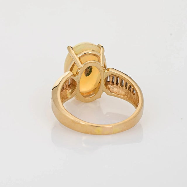 Mid 20th Century Natural Opal Diamond Ring Vintage 14k Yellow Gold Oval Fine Jewelry size 7.25 For Sale - Image 5 of 7