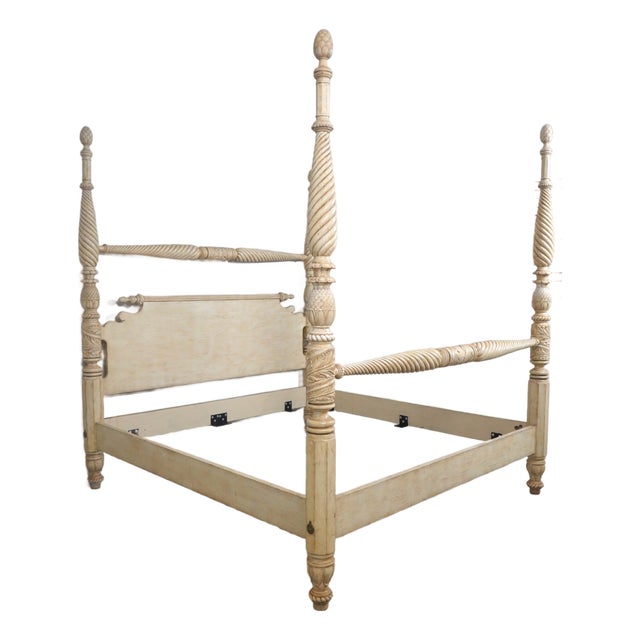 Spiral Twist King Size Painted 4 Post Bed For Sale
