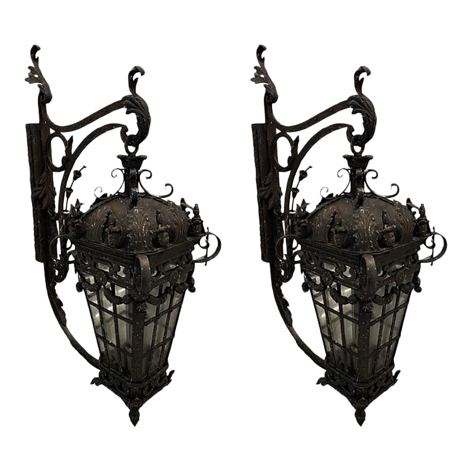 Pair of Antique French Large Iron Outdoor Gas Lanterns | Chairish, image size:1600x1600