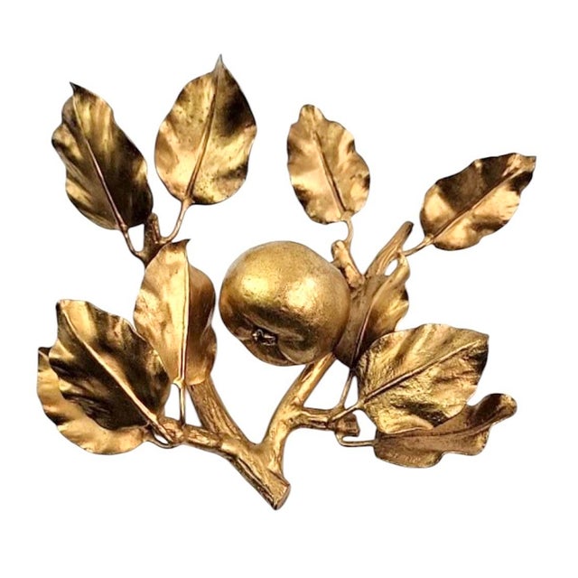 French Vintage Italian Gilt Tole Apple on Branch Fruit Toleware Life / Full Size Figure Object For Sale - Image 3 of 6