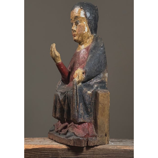 Antique 19th Century Spanish Polychrome Virgin Mary Santos Sculpture A rare devotional figure from Spain's rich religious...