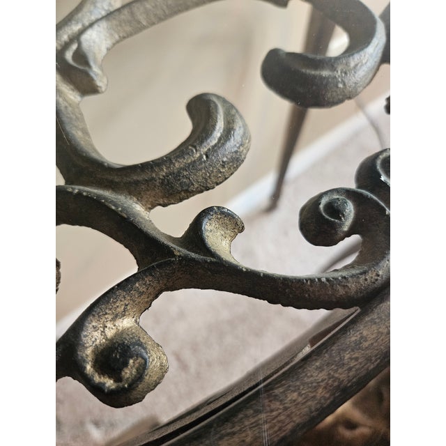 Hollywood Regency Iron Cabriole Leg Glass Top Demi-Lune Table For Sale - Image 10 of 12