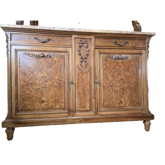 Wood Stamped E. Muller Paris Louis XVI Revival Burled Walnut & Marble Buffet For Sale - Image 7 of 12