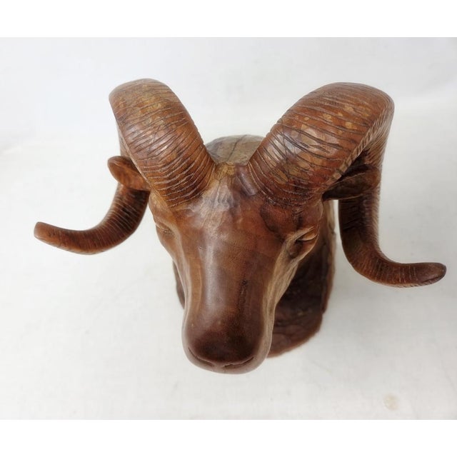 Brown Vintage 1966 Hand Carved Wood Bighorn Sheep Ram's Head 9" Tall Signed Orren Hutter Calif For Sale - Image 8 of 14