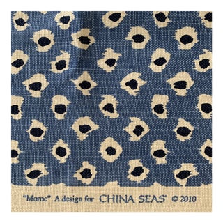 Quadrille Moroc China Seas 100% Linen Fabric - 1 Yard For Sale