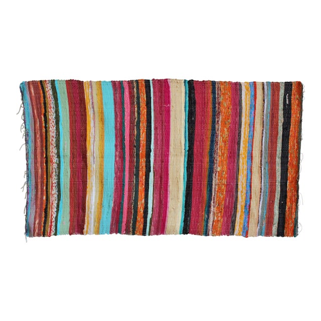 Jubilee Stripe Recycled Sari Rug 40" X 60" For Sale