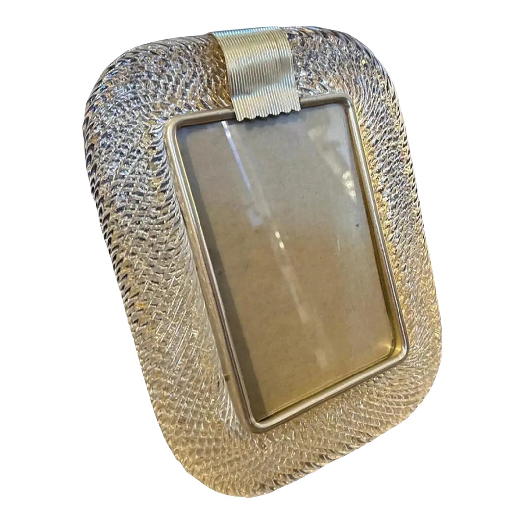 1980s Barovier Style Art Deco Gold and Clear Murano Glass Picture Frame ...