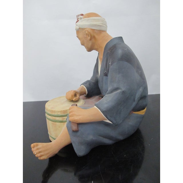 Japanese Japanese Hakata Urasaki Ceramic Doll Figurine Seated Elder Man Playing Drum For Sale - Image 3 of 6
