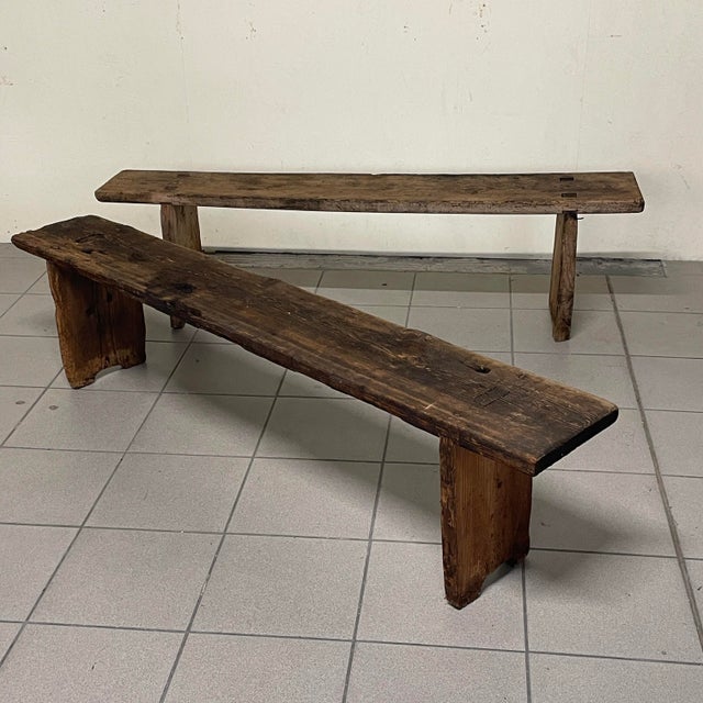 20th Century Folk Art Rustic Italian Wooden Benches, 1890s, Set of 2 For Sale - Image 11 of 18