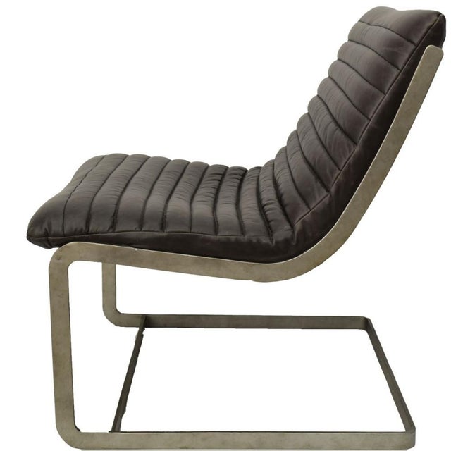 Mid-Century Modern Bernhardt Leather and Steel Lounge Chair For Sale - Image 3 of 6
