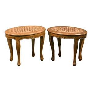 Late 19th Century Walnut Caned Seat Footstools - A Pair