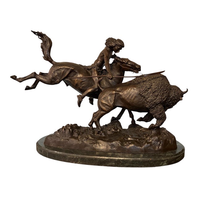 1970s Bronze ‘Buffalo Hunt’ by Frederic Remington For Sale