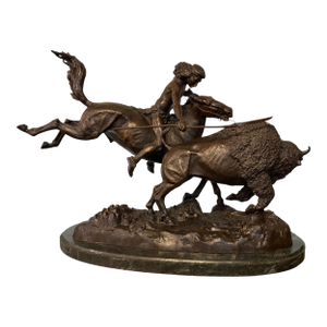 1970s Bronze ‘Buffalo Hunt’ by Frederic Remington